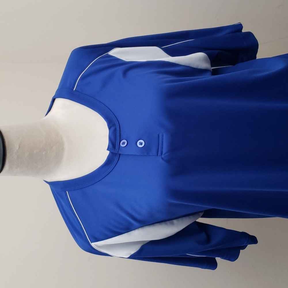 Alleson Athletic Men's Blue White Henley Short Sleeve Polyester T-Shirt, Size L